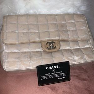 Chanel travel line beige canvas flap bag